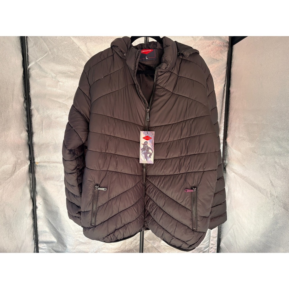 LEEHANTON Mens Large Puffer Jacket Fleece Lined Black MFJ188 New